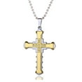 thumbnail image 1 of Stainless Steel Jewelry Double Layer Cubic Zirconia Stainless Steel Cross Pendant Necklace for Men, 1 of 6