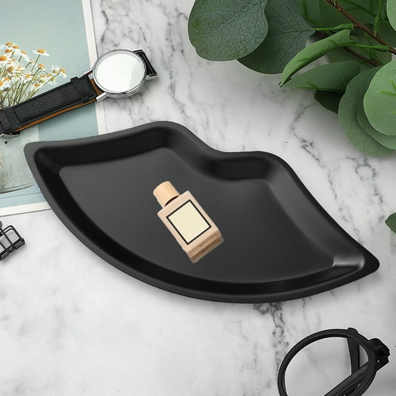 Stainless Steel Jewelry Storage Tray, Small Bedroom Cosmetic Organizer for Dining & Bathroom, Black Silver Rose, 9.45x4.33x0.39in