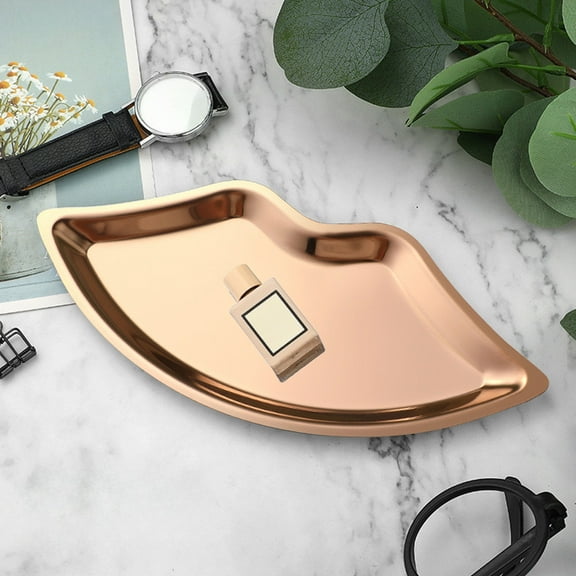 Stainless Steel Jewelry Storage Tray, Small Bedroom Cosmetic Organizer for Dining & Bathroom, Black Silver Rose, 9.45x4.33x0.39in