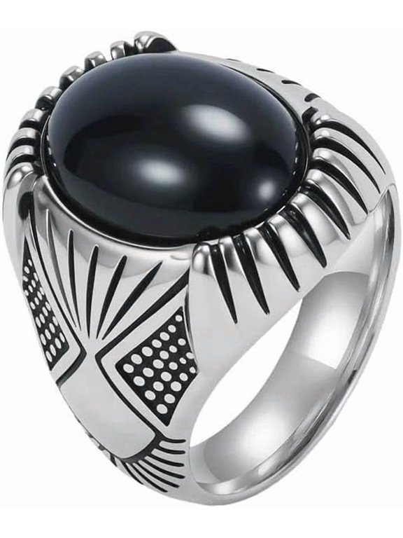 Stainless Steel Jewelry Unisex Retro Punk Black Gemstone Rings Personality Biker Tough Guy Style Gift Domineering