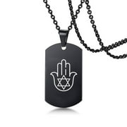 Stainless Steel Jewish Jewelry, Star of David Necklace, Jew Hamsa Hand of Fatima Protection Pendant Chain Judaica Israel Blessing Gifts, Black