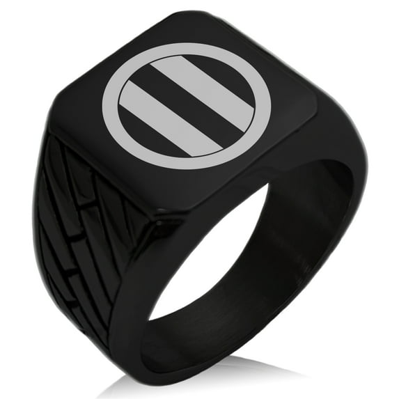 Stainless Steel Jinbo Samurai Crest Geometric Pattern Biker Style Polished Ring