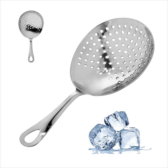 Stainless Steel Julep Strainer, 304 Metal Cocktail Sieve for Spirit-Forward Drinks, Rounded Handle Bartender Tool for Mixing Glasses and Shakers, Professional-Grade Drink Strainer