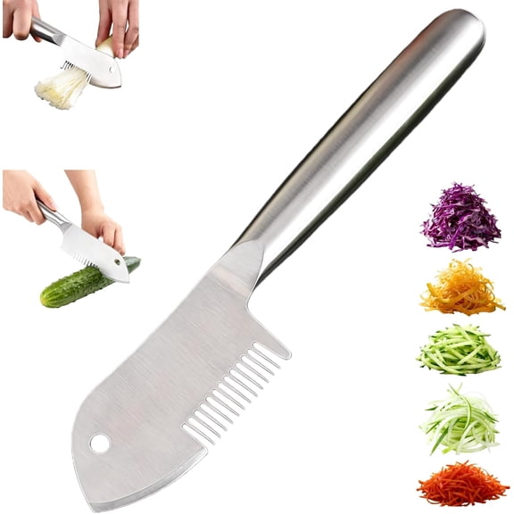 Stainless Steel Julienne Peeler - Multi-Purpose Kitchen Mandoline with Ergonomic Handle for Quick, Uniform Cuts of Carrots, Potatoes, Salads & Stir-Fries - Easy Clean & Hanging Storage (1)