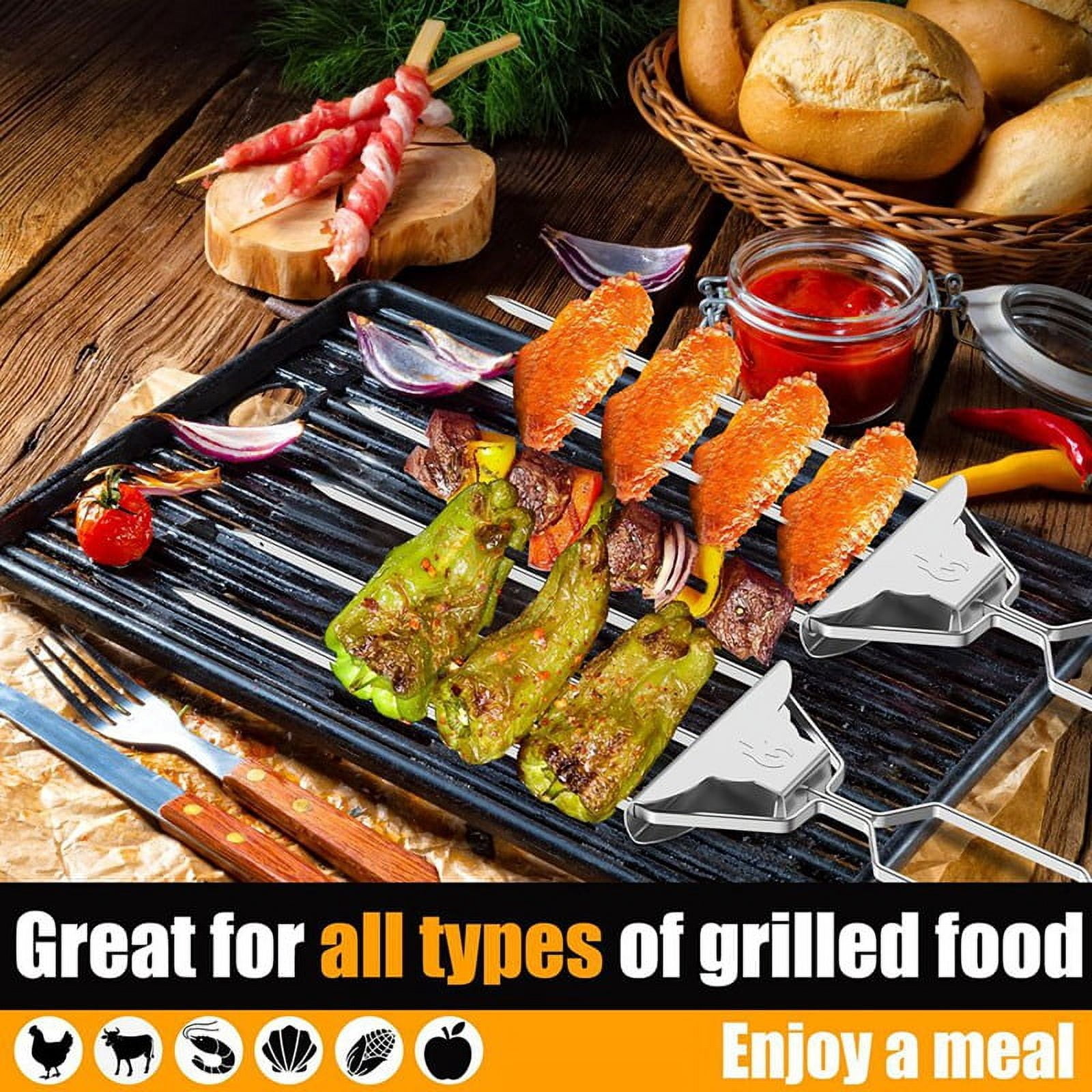 Stainless Steel Kabob Grill Skewers Rack Metal Grilling Skewers ...