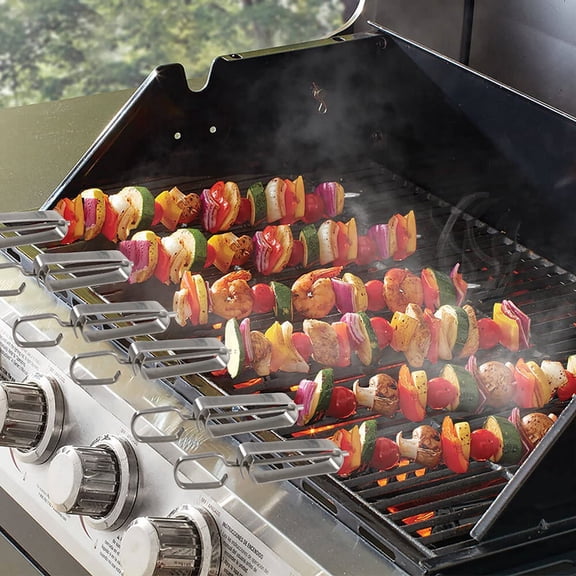 Stainless Steel Kabob Skewers for Grilling, 16-Inch Metal Skewers with Slider for Safe & Easy BBQ, 4-Piece