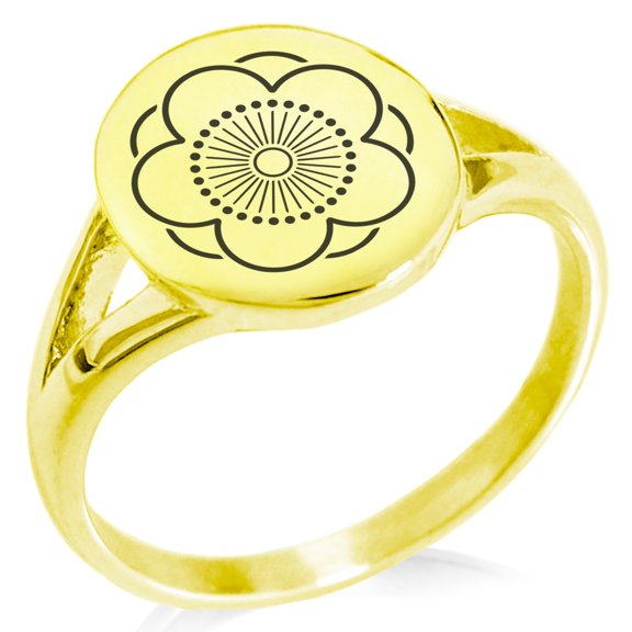 Stainless Steel Kage Yae Mukou Ume Kamon Crest Minimalist Oval Top Polished Statement Signet Ring
