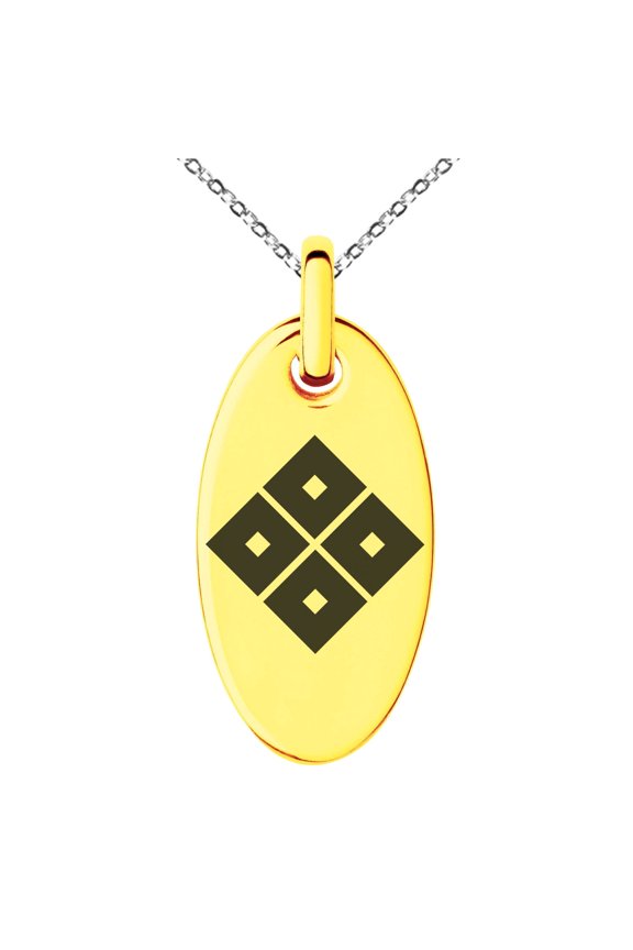 Stainless Steel Kamei Samurai Crest Engraved Small Oval Charm Pendant Necklace