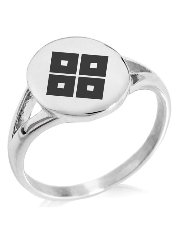 Stainless Steel Kamei Samurai Crest Minimalist Oval Top Polished Statement Signet Ring