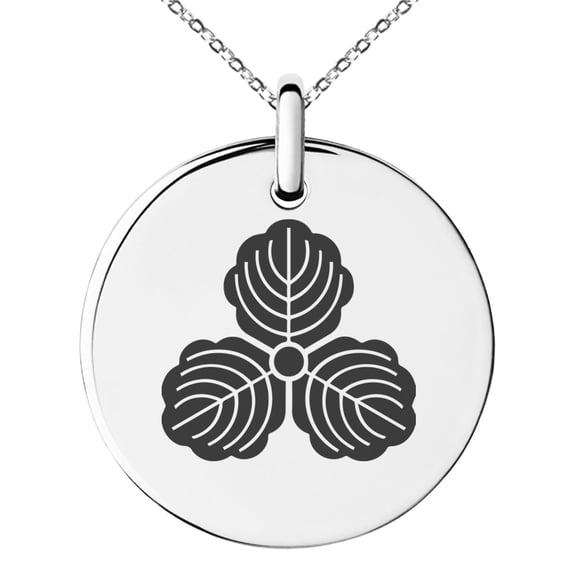 Stainless Steel Kasai Samurai Crest Engraved Small Medallion Circle Charm Pendant Necklace