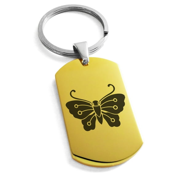 Tioneer Stainless Steel Kawari Kocho Butterfly Kamon Crest Engraved Dog Tag Keychain Keyring