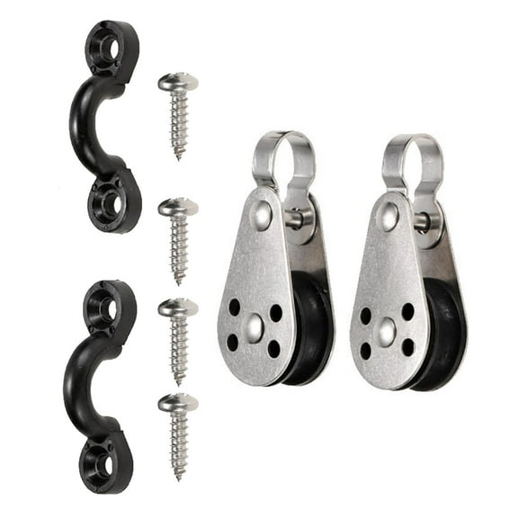 Stainless Steel Kayak Pad Eyes 2 Pulley Blocks with Screws Deck Rigging Set Nylon Accessories Parts for 2mm to 6mm Diameter Rope Canoe