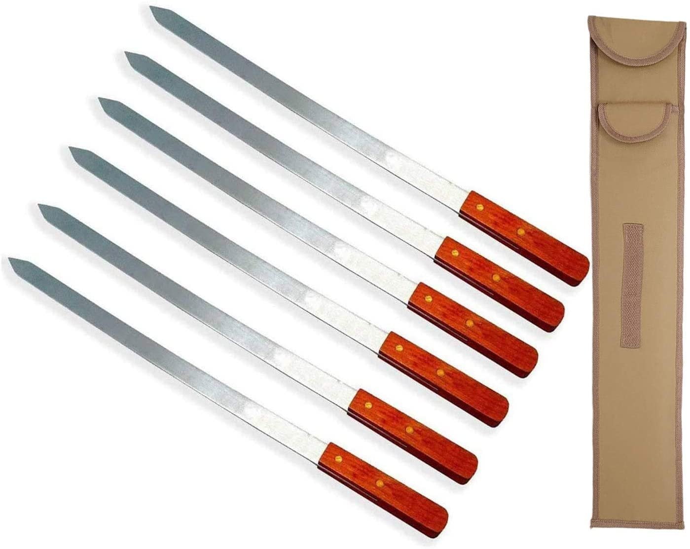 Stainless Steel BBQ Skewers Set 6 With Wood Handle And Case -  Portugal