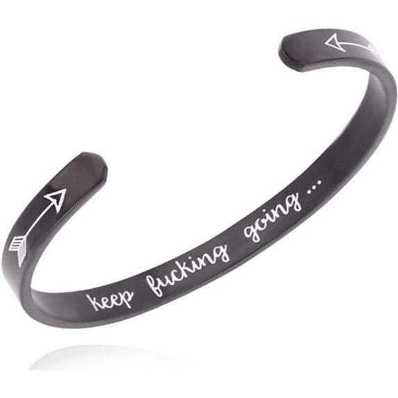 Stainless Steel Keep Going Inspirational Mantra Statment Cocktail Party Sports Bangle Bracelet