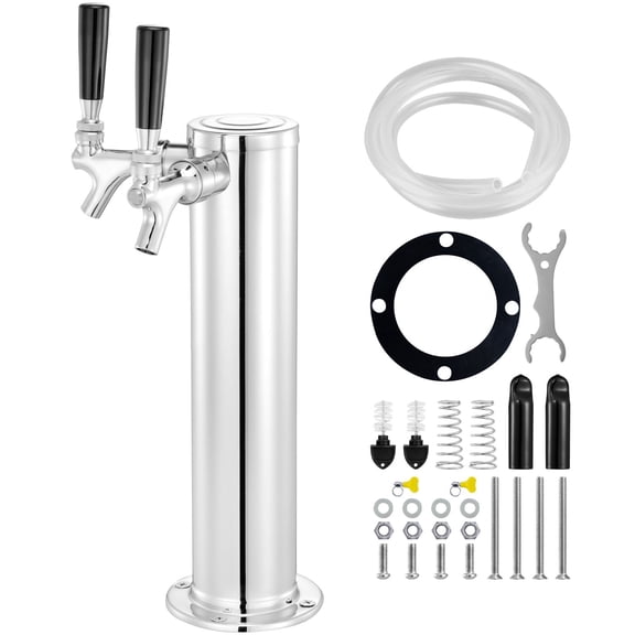 Stainless Steel Kegerator Tower Kit with Dual Faucets, Pre-Assembled Tubing&Self-Closing Shanks for Home Bar, Pub, Restaurant Draft Beer Dispenser
