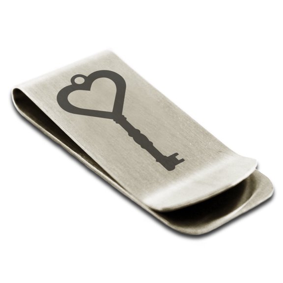 Tioneer Stainless Steel Key to My Heart Engraved Money Clip Credit Card Holder