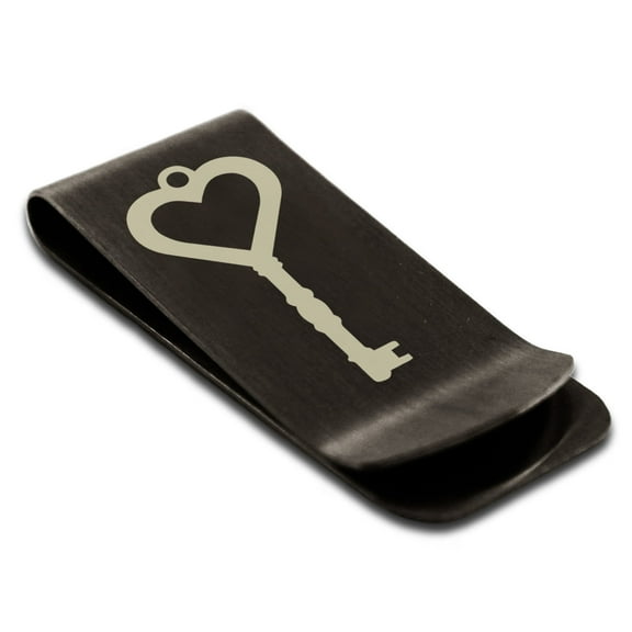 Tioneer Stainless Steel Key to My Heart Engraved Money Clip Credit Card Holder