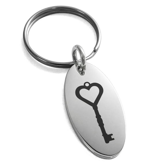 Stainless Steel Key to My Heart Engraved Small Oval Charm Keychain Keyring