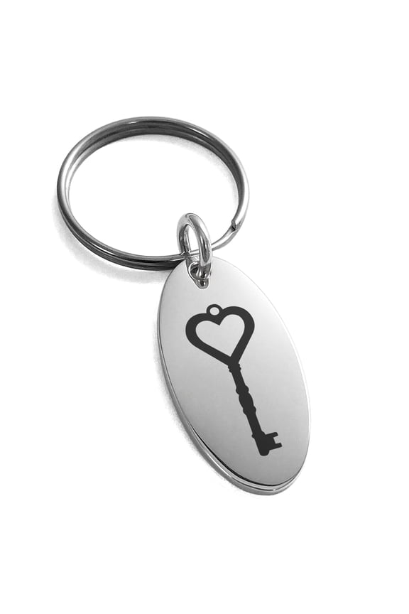 Stainless Steel Key to My Heart Engraved Small Oval Charm Keychain Keyring