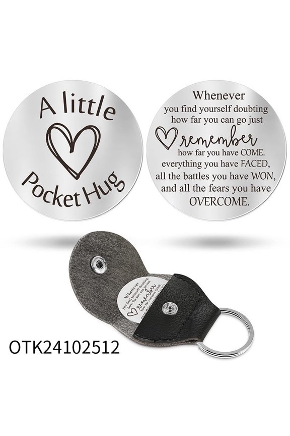 Stainless Steel Keychain - Emotional Support Token with Leather Case, Inspirational Message Gift