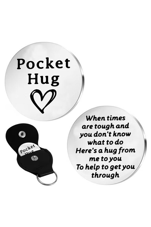 Stainless Steel Keychain - Emotional Support Token with Leather Case, Inspirational Message Gift