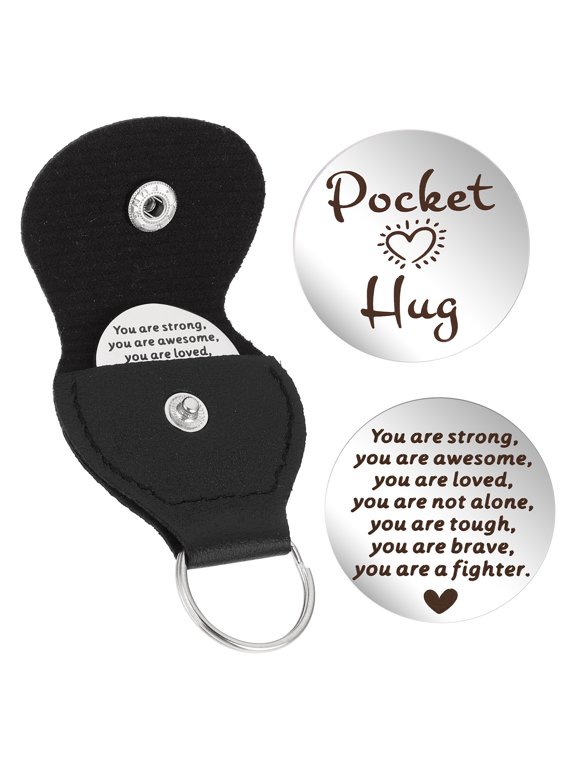 Stainless Steel Keychain - Emotional Support Token with Leather Case, Inspirational Message Gift