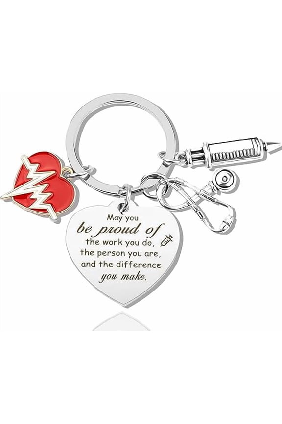 Stainless Steel Keychain with Syringe & Stethoscope Charm, Graduation/Appreciation Gift for Nurses, Doctors, Professionals, Durable Career-Themed Accessories