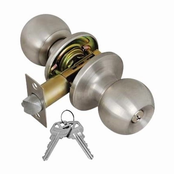 Stainless Steel Keyed Entry Lock Ball Door Knob with 2 KW1 Keys-Carded