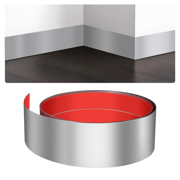Stainless Steel Kick Plate, 3.9in x 6.56ft Peel and Stick Kickplate Base Cover, Baseboard Molding Trim for Wall, Door, Kitchen Cupboard, Dishwasher Toe - Anti-Scratch Protection (Brushed Silver)
