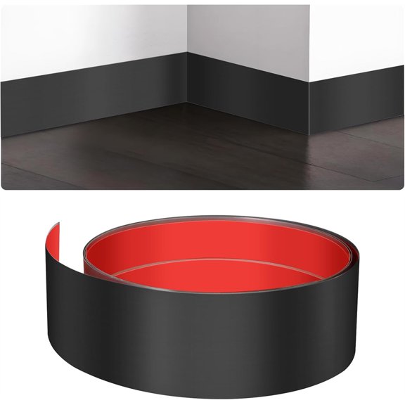 Stainless Steel Kick Plate, MODANU Anti-Scratch Base Cover Kickplate, Peel and Paste Baseboard Molding Trim for Wall, Entrance Door, Kitchen Cupboard, Dishwasher Toe (6.5ft x 3.9in, Black)