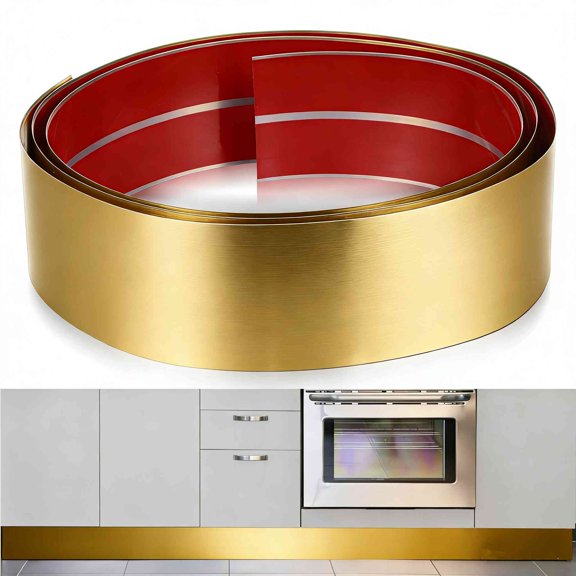 Stainless Steel Kick Plate Metal Kick Plate, Gold Self-Adhesive Kickplate, Baseboard Molding Trim, Anti-Scratch Base Cover for Wall, Door, Kitchen Cupboard, Dishwasher Toe(3.9in x 6.56ft)