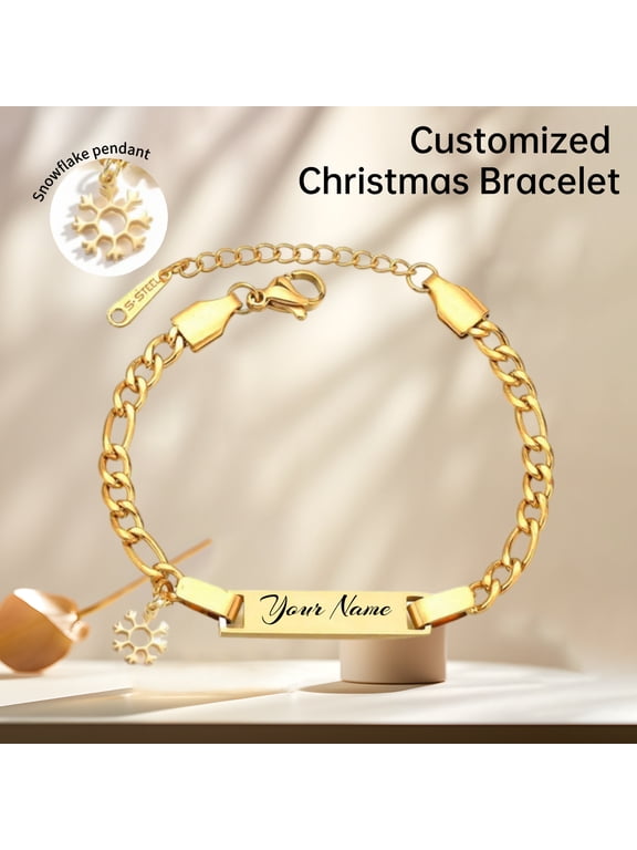Stainless Steel Kids Bracelet with Pendant, DIY Engraved Christmas Birthday Gift, Adjustable Childrens Jewelry, Personalized Name Accessory, D