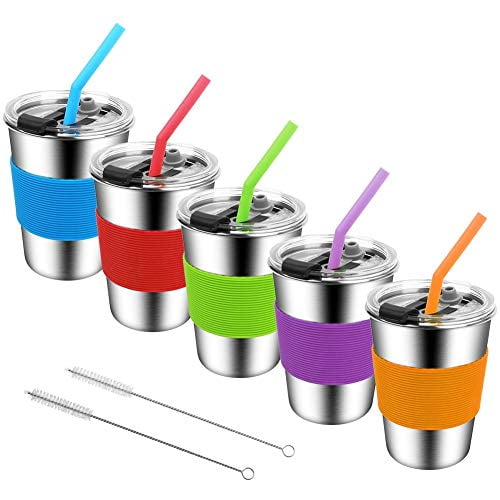 Stainless Steel Kids Cups with Lids and Straws,12oz Spill Proof Kids Tumbler with Straw,18/8 Steel Unbreakable Kids Drinking Glasses with Lid,Leak Proof Toddler Sippy Cups with Lid for Kids and Adults