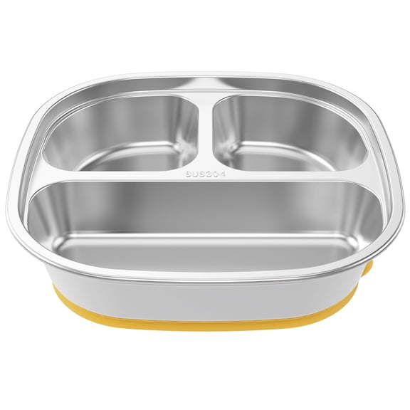 Stainless Steel Kids Divided Plates Suction Bottom Reusable Toddler Feeding Tray (silver )