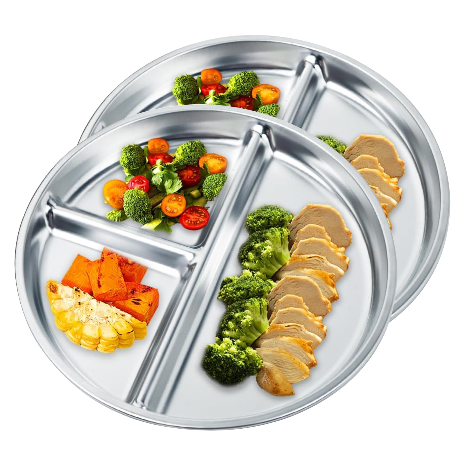 Stainless Steel Divided Plates 2-Pack, 23cm Portion Control Tray for Balanced Meals, Kids & Adults - Camping, School, Home Use (200g)