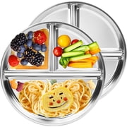 Stainless Steel Kids Plates 2 Packs, 9 Toddlers Divided Plates, Portion Control Plate for Bariatric Adults, Non Toxic Unbreakable Baby Dinner Dishes, 304 Metal Camping Food Tray