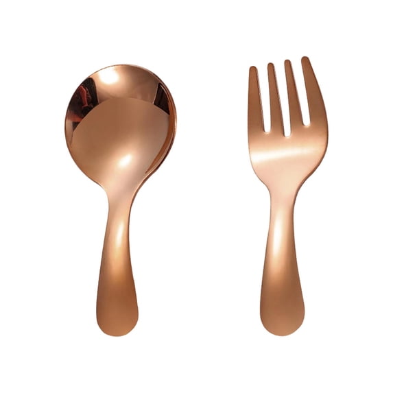 Stainless Steel Kids Spoon and Fork Set Short Handle Toddler Flatware for Self Feeding, Rose Gold