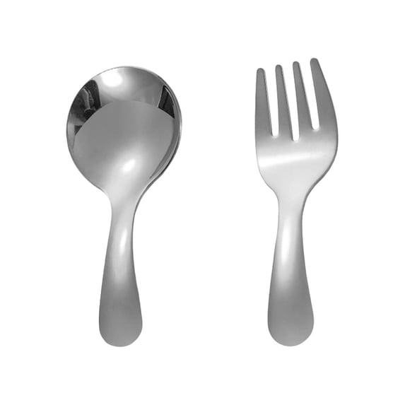 Stainless Steel Kids Spoon and Fork Set Short Handle Toddler Flatware for Self Feeding, Silver