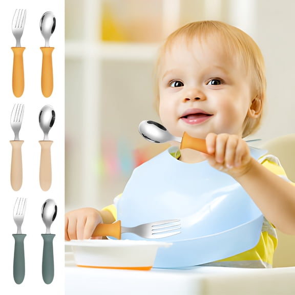 Stainless Steel Kids Utensil Set – Children Training Spoon Fork | Choke-Prevent, BPA-Free, Dishwasher | Non-Slip Handle | 2-Pc | 5.5 in | Blue, Pink, Green