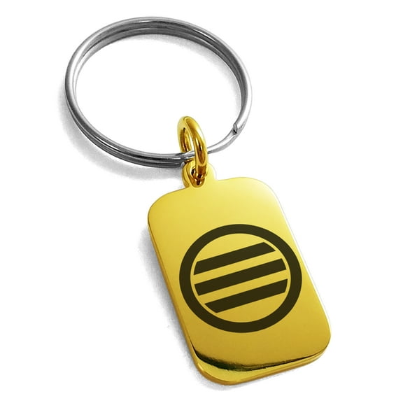 Tioneer Stainless Steel Kikkawa Samurai Crest Engraved Small Rectangle Dog Tag Charm Keychain Keyring