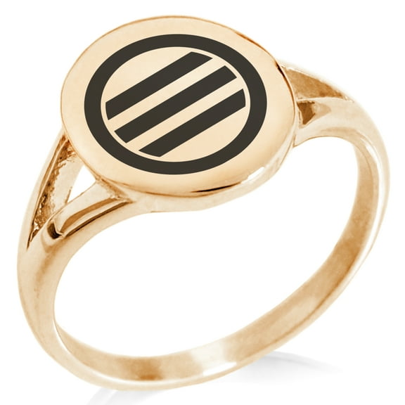 Stainless Steel Kikkawa Samurai Crest Minimalist Oval Top Polished Statement Signet Ring