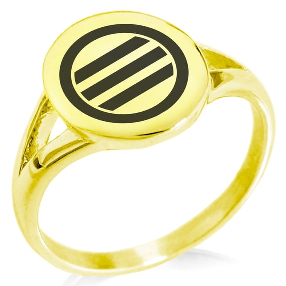 Tioneer Stainless Steel Kikkawa Samurai Crest Minimalist Oval Top Polished Statement Signet Ring