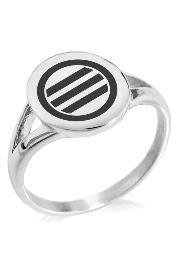 Stainless Steel Kikkawa Samurai Crest Minimalist Oval Top Polished Statement Signet Ring