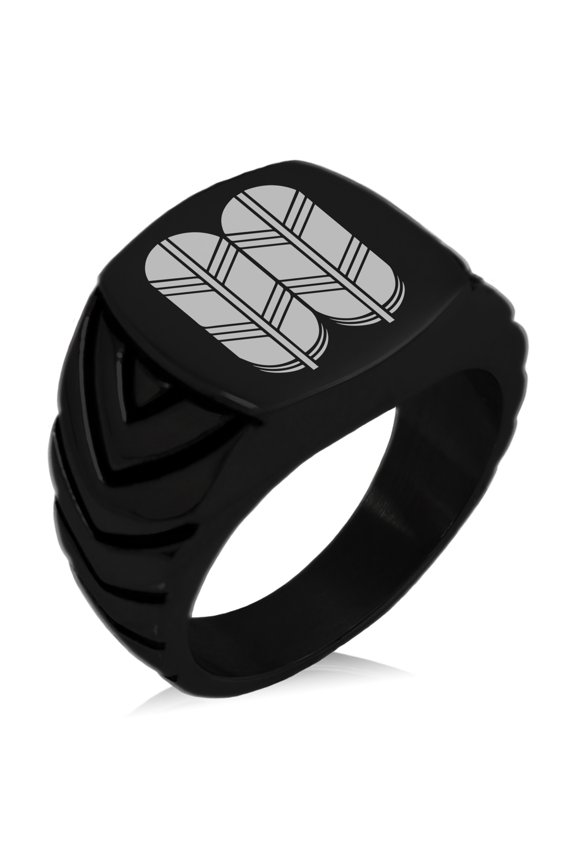 Stainless Steel Kikuchi Samurai Crest Chevron Pattern Biker Style Polished Ring