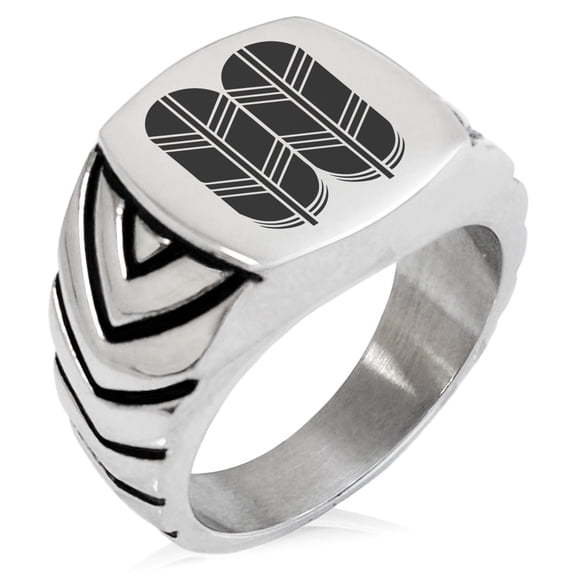 Stainless Steel Kikuchi Samurai Crest Chevron Pattern Biker Style Polished Ring