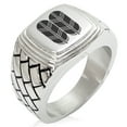 thumbnail image 1 of Stainless Steel Kikuchi Samurai Crest Geometric Pattern Step-Down Biker Style Polished Ring, 1 of 1