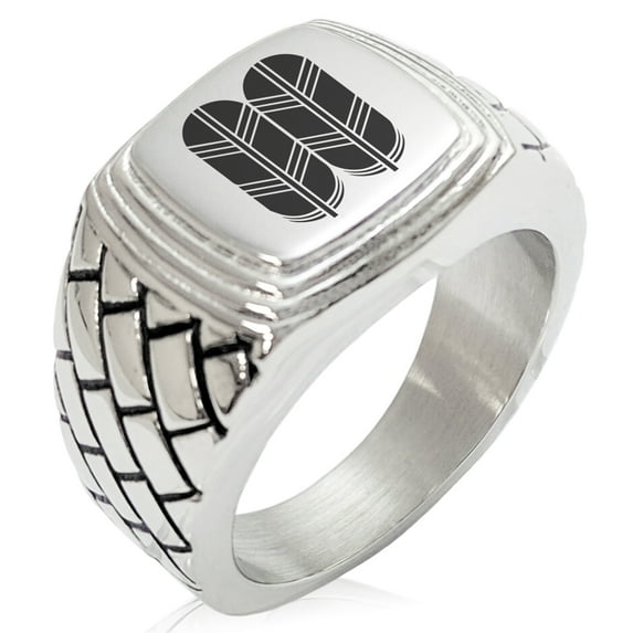 Stainless Steel Kikuchi Samurai Crest Geometric Pattern Step-Down Biker Style Polished Ring