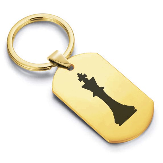 Stainless Steel King Chess Piece Dog Tag Keychain Circle Ring