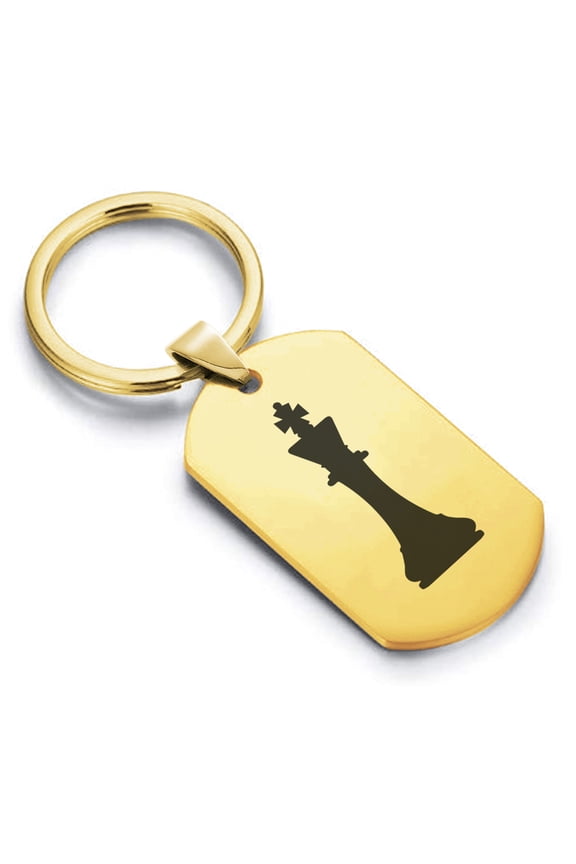 Stainless Steel King Chess Piece Dog Tag Keychain Circle Ring