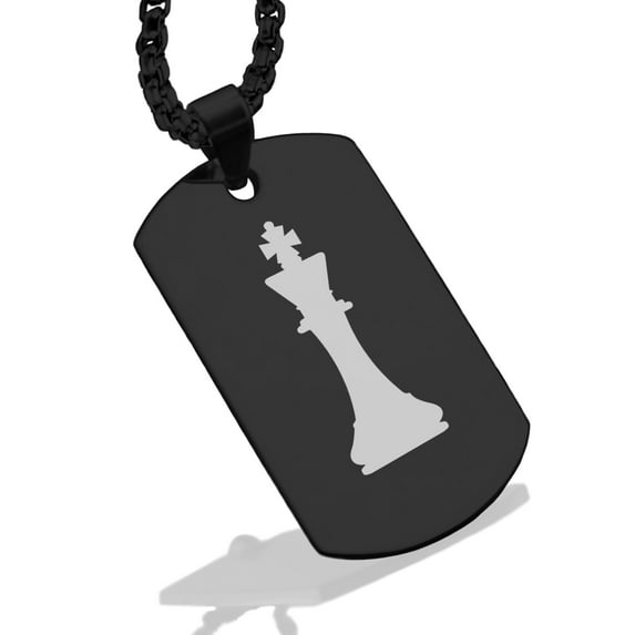 Stainless Steel King Chess Piece Dog Tag Pendant Necklace